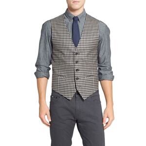 NWT Nordstrom Wallin & Bros. Wool Gingham Workwear Preppy Waistcoat Vest Size S